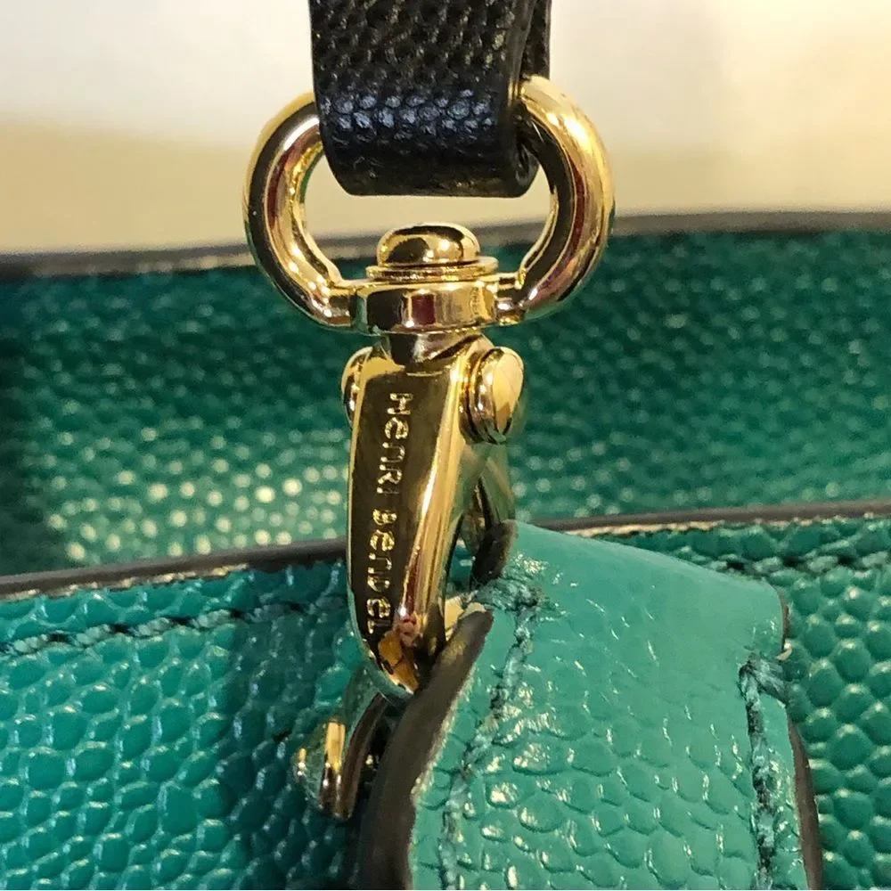 HENRI BENDEL Teal Caviar Carlyle Leather Tote Shoulder Bag Wallet & Strap SET